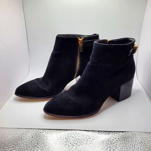 MK Michael Kors Black Suede Side Zip Block Heel Ankle Boots sz.7M $295 - Picture 3 of 10